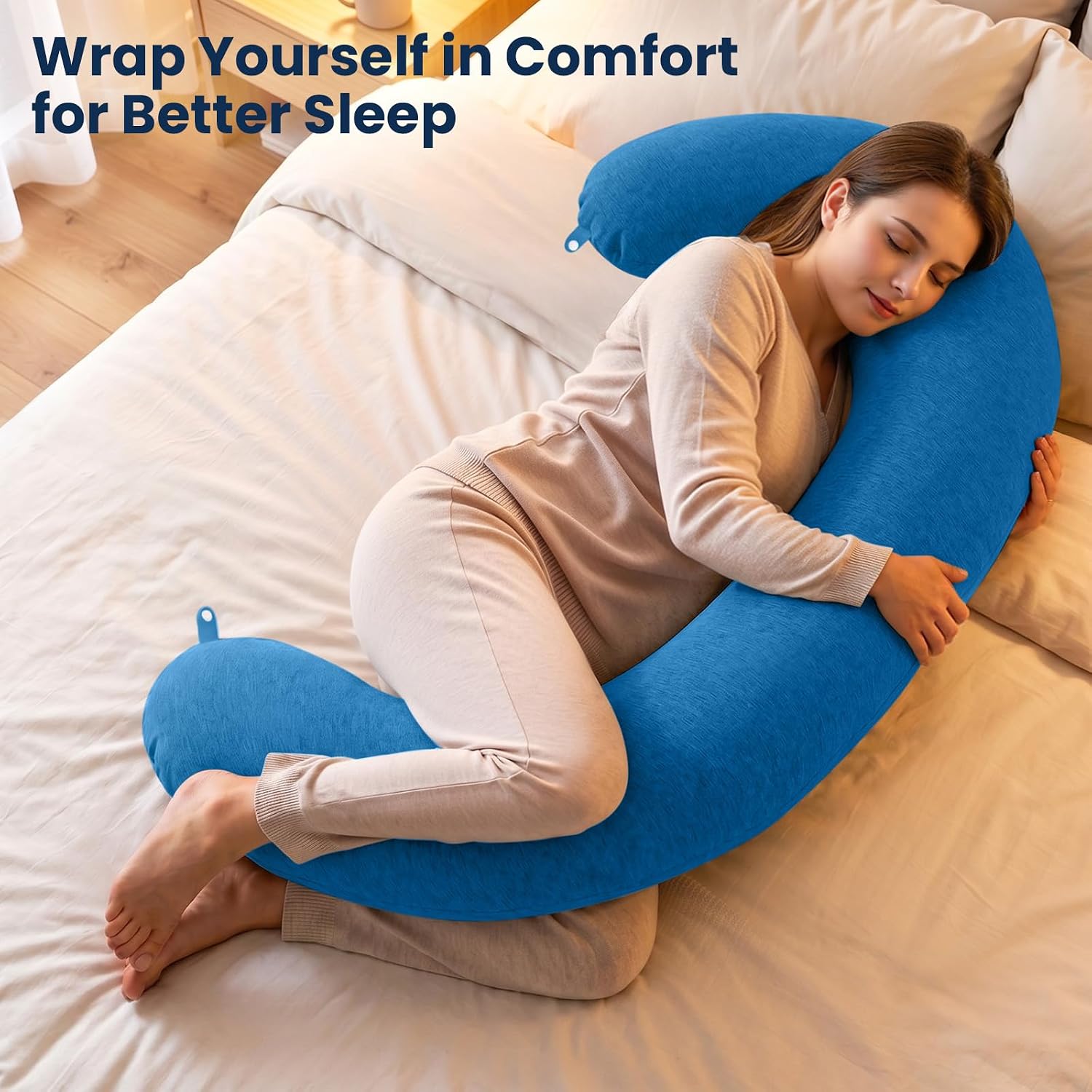 TranquilRelax TranquilRelax C Shaped Body Pillow for Side Sleepers, Memory Foam Long Pillow for Leg, Hip & Back Support, Soft Washab…