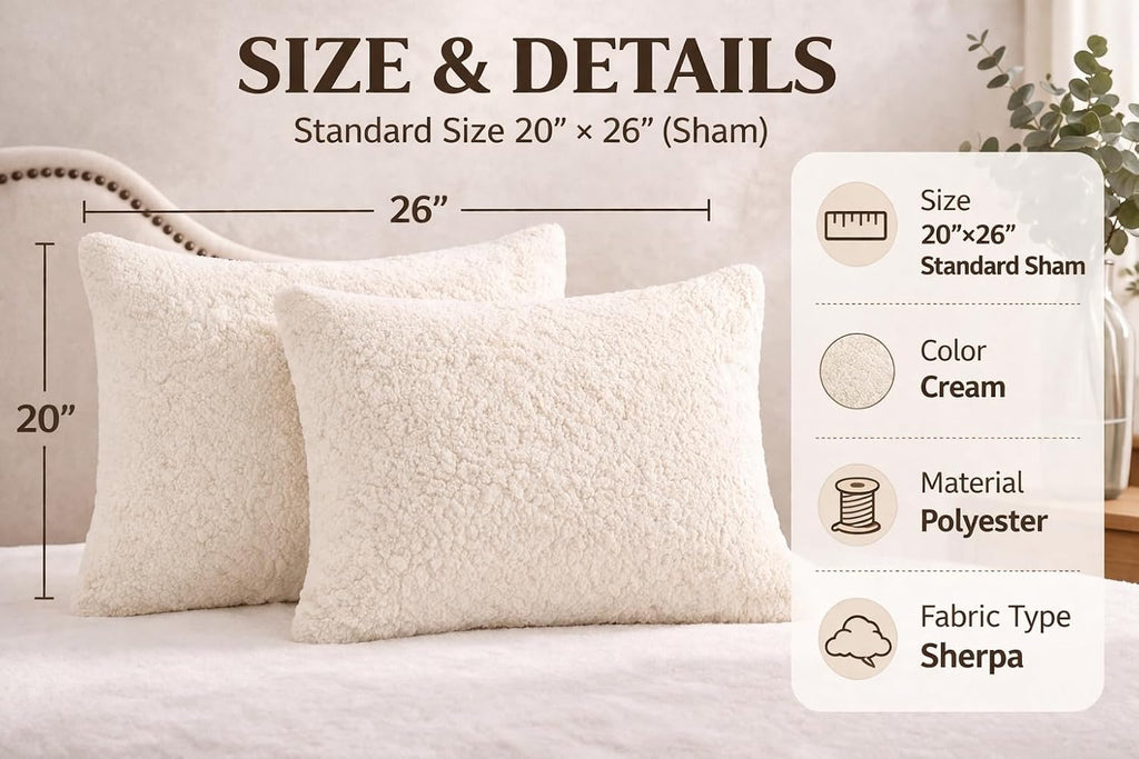 Reafort Ultra Soft Sherpa Pillowcases Set of 2 – Fluffy Cozy Fleece Standard 20" x 26", Warm Plush Covers with Smooth Zipper, Machine Washa…