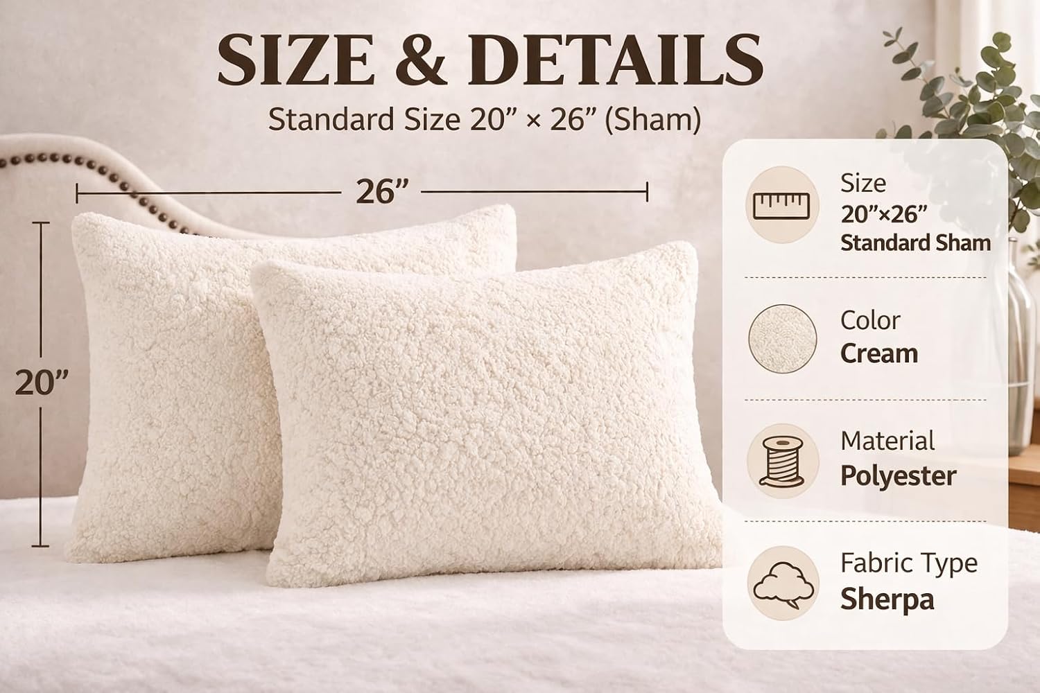 Reafort Ultra Soft Sherpa Pillowcases Set of 2 – Fluffy Cozy Fleece Standard 20" x 26", Warm Plush Covers with Smooth Zipper, Machine Washa…