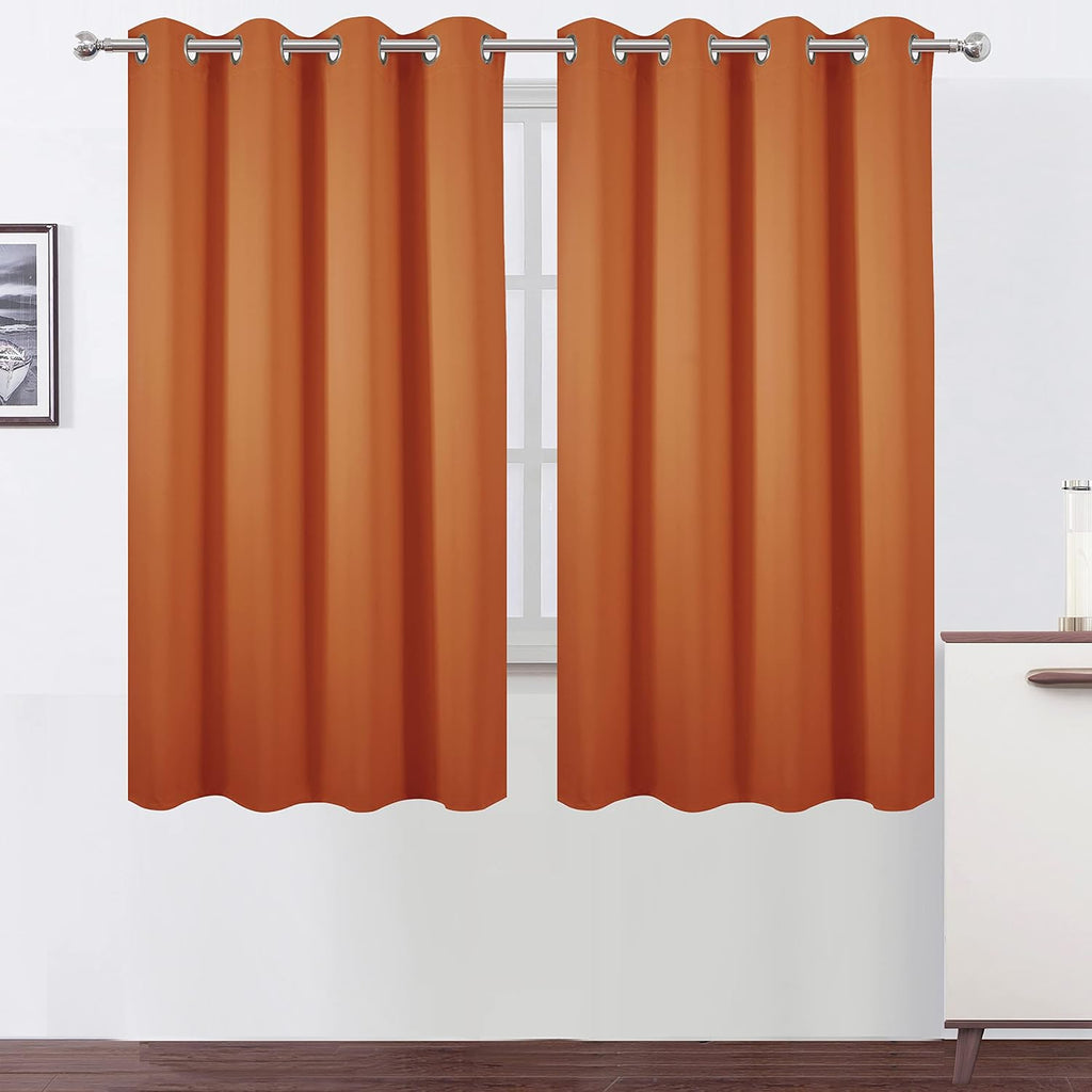 Lemomo Orange Blackout Curtains 66 x 63 Inch Length/Set of 2 Curtain Panels/Thermal Insulated Room Darkening Blackout Curtains for Bedroom…