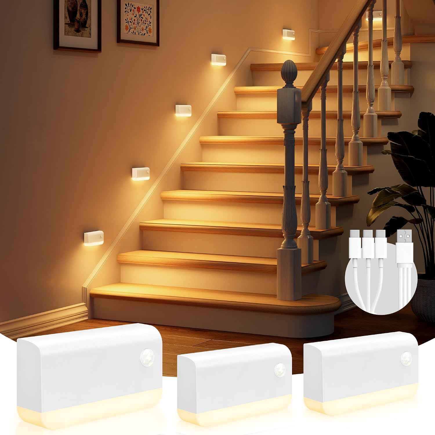VOLISUN Motion Sensor Night Light, Rechargeable Stair Lights Indoor, Battery Operated Night Light for Hallway, Stairway, Bathroom…