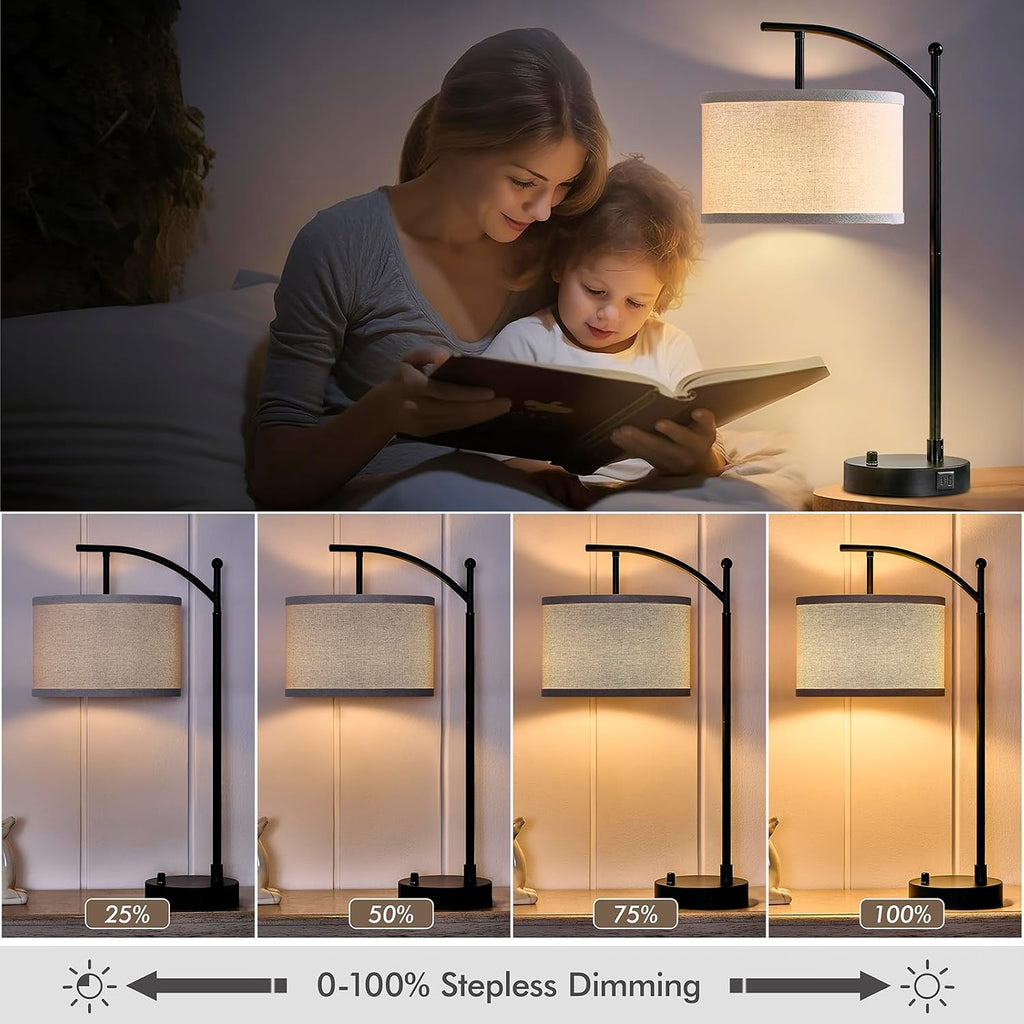 Table Lamp for Living Room Bedroom, 23.5" Table Lamps Set of 2 with USB C+A Ports, Bedside Lamps for Nightstand with Linen Lamp Shades, 2…