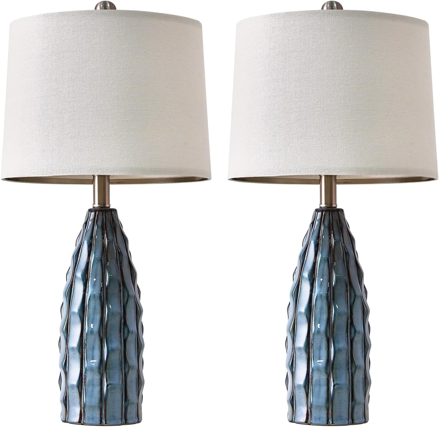 USumkky Ceramic Table Lamps Set of 2, 23.75" Modern Farmhouse Bedside Lamp - Blue Nightstand Lamps for Bedroom, Boho Living Room End…