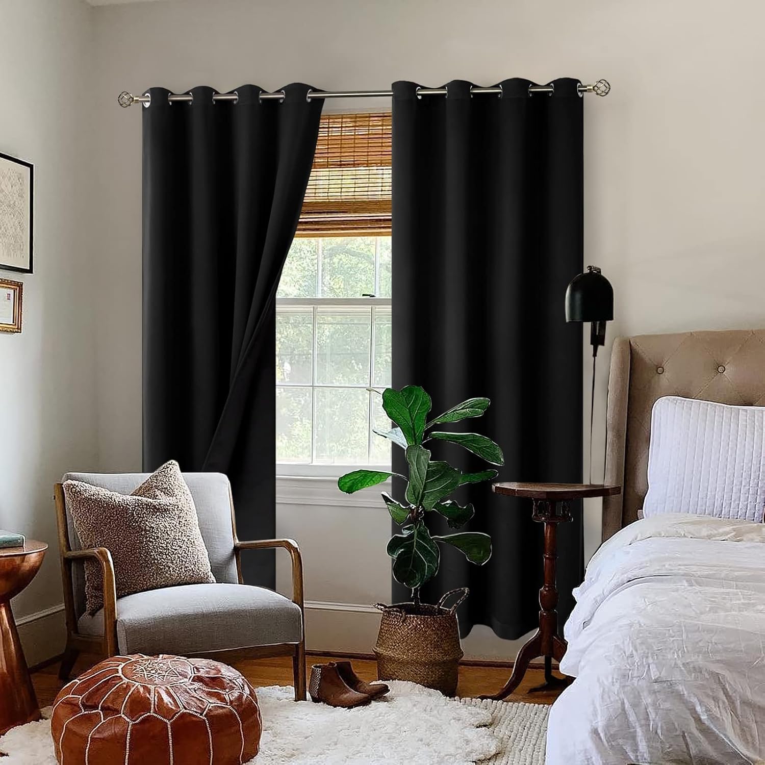 BGment Thermal Insulated 100% Blackout Curtains for Bedroom with Black Liner, Double Layer Full Room Darkening Noise Reducing Grommet Curta…