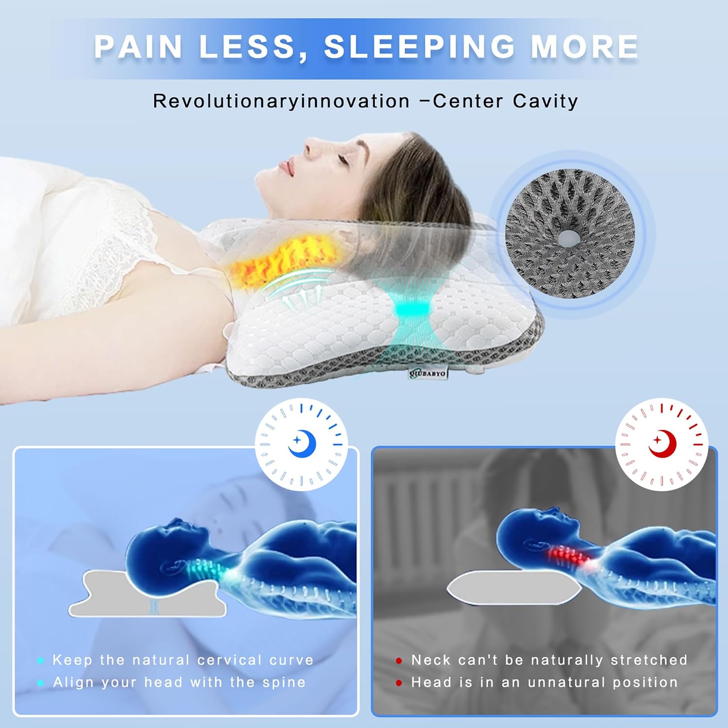 Qiubabyo Cervical Pillow for Neck Support, Adjustable Ergonomic Pillow Cozy Sleeping, Odorless Orthopedic Memory Foam Pillow, Contour Bed P…