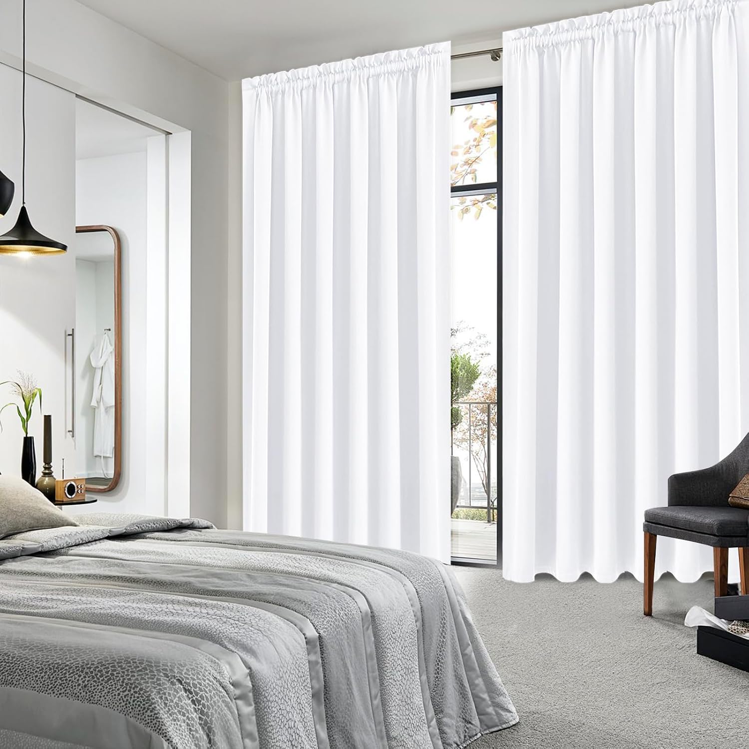 DWCN White Curtains for Living Room Thermal Insulated, 50% Light Blocking Curtains for Bedroom, Dining Room Window, W 70x L 84 Inch, Set…