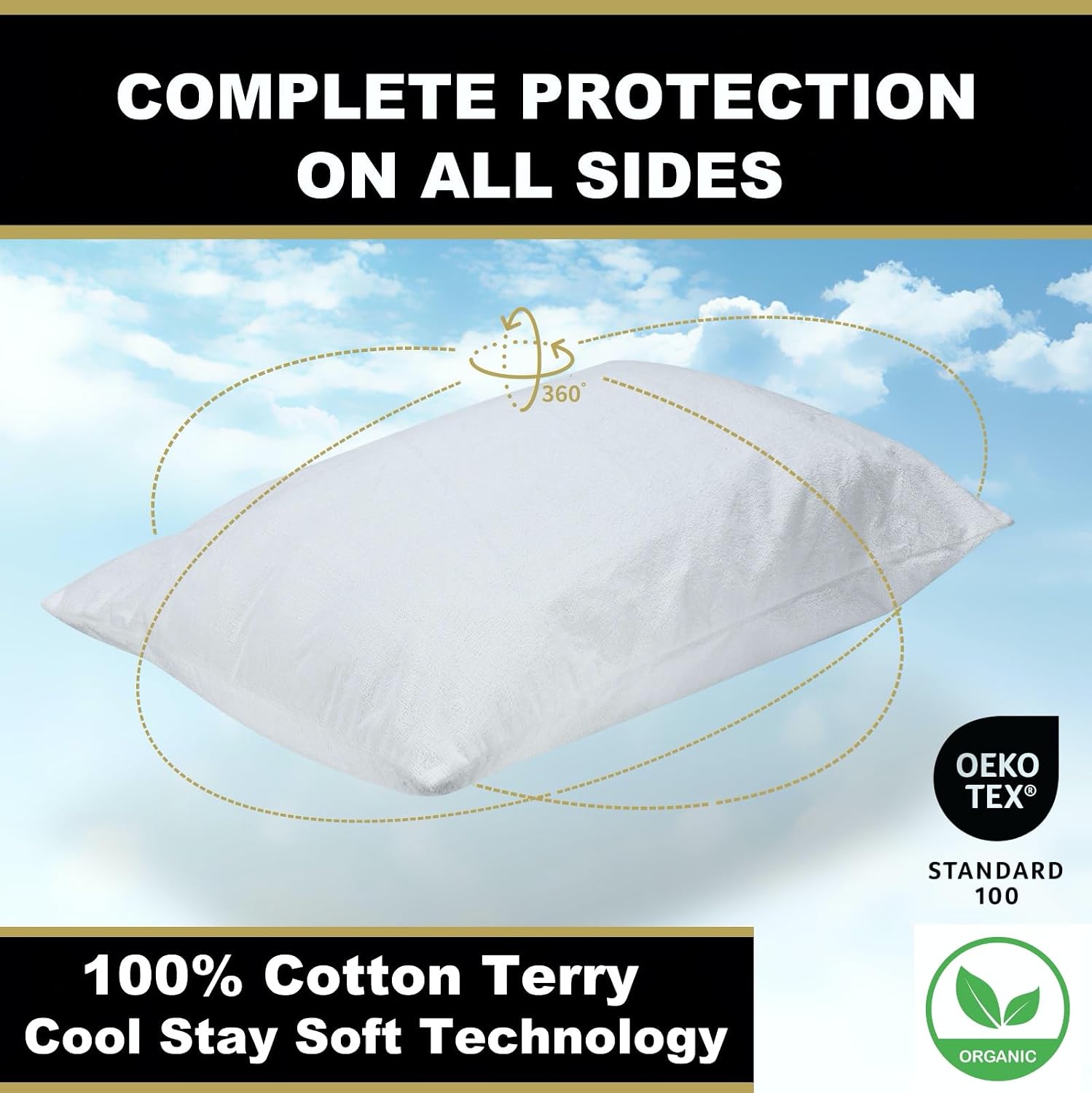 Mattshieldoriginal 4-Pack MATTSHIELD Max Comfort Pillow Protectors, Queen — Zippered, 100% Waterproof, Organic Cotton Terry Surface, Quiet…