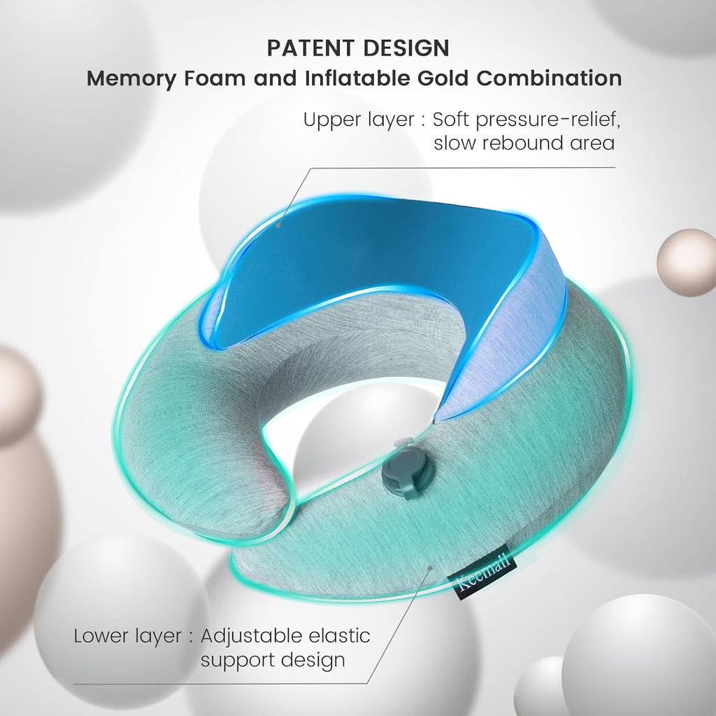 Keemall Inflatable Travel Pillow, Upgraded Travel Neck Pillow for Airplane Neck Support Sleeping - 3rd Generation, Double Comfort Plane…