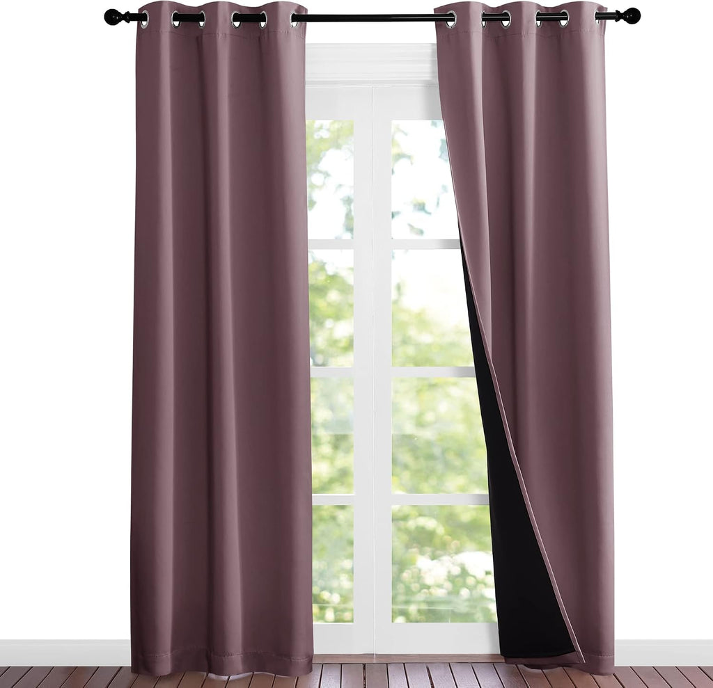 Nicetown Dry Rose Blackout Curtains 84 inches Long, Full Light Blocking Drapes with Black Liner for Nursery, Noise Reducing Thermal Insulat…