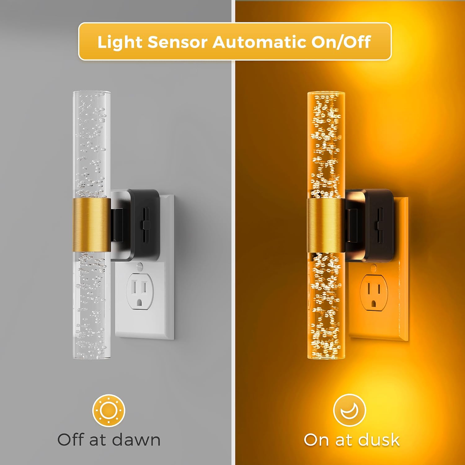 L LOHAS LED Amber Night Light, Bubble Acrylic Night Lights Plug into Wall, 180° Rotating Nightlights, Yellow Nightlights Dimmable, Light…