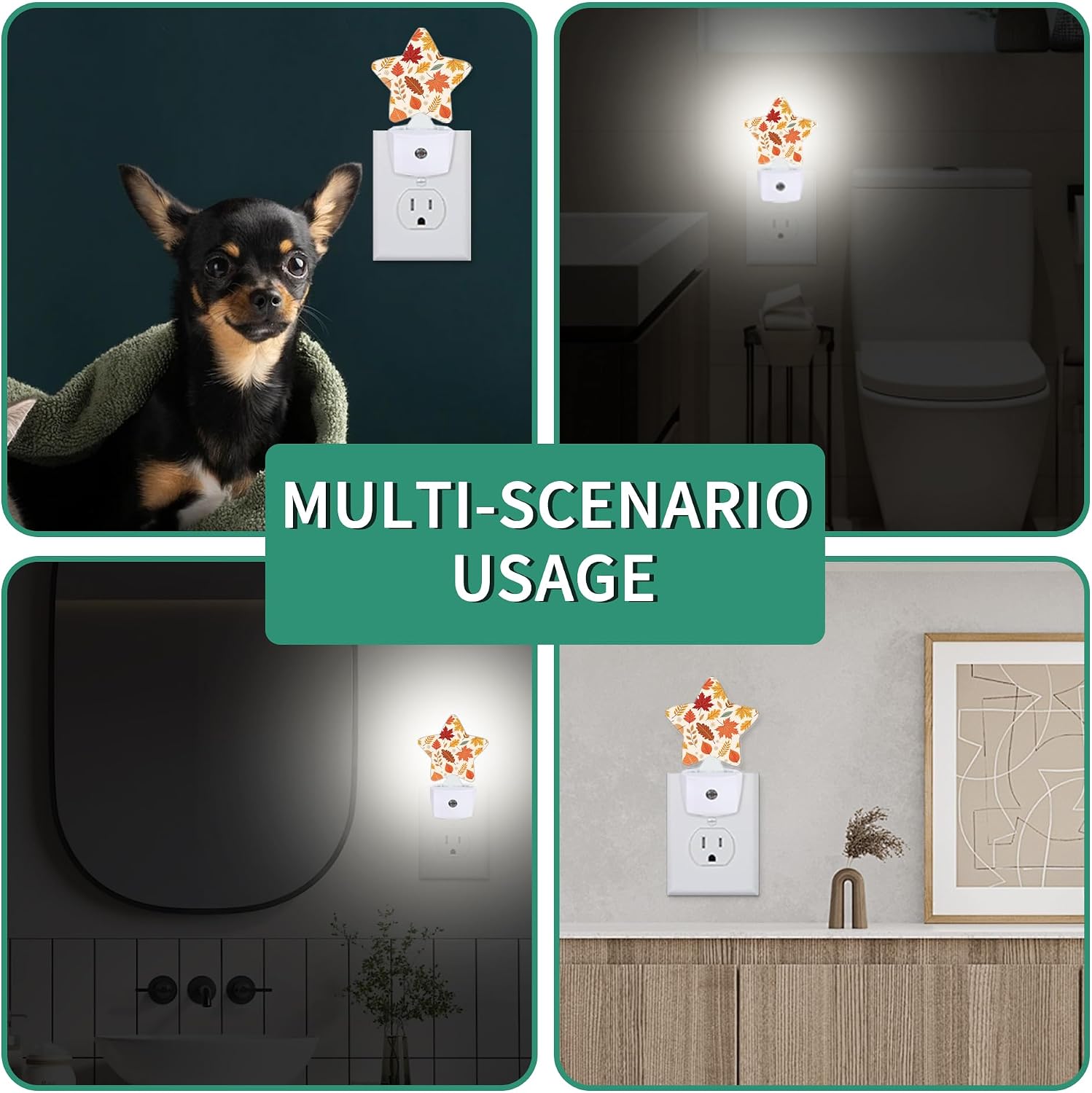 Star Night Light Plug in, Maple Leaves Dusk to Dawn Sensor Night Light, Soft Glow Lamp for Kids Bedroom Nursery Hallway Bathroom, Energy…