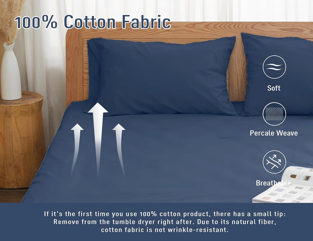 Homtec Pillow Cases, King Size Cotton Percale Weave Pillowcases, Pre-Shrunk Breathable and Hypoallergenic Pillowcases, Set of 2 (2 Piece Ki…