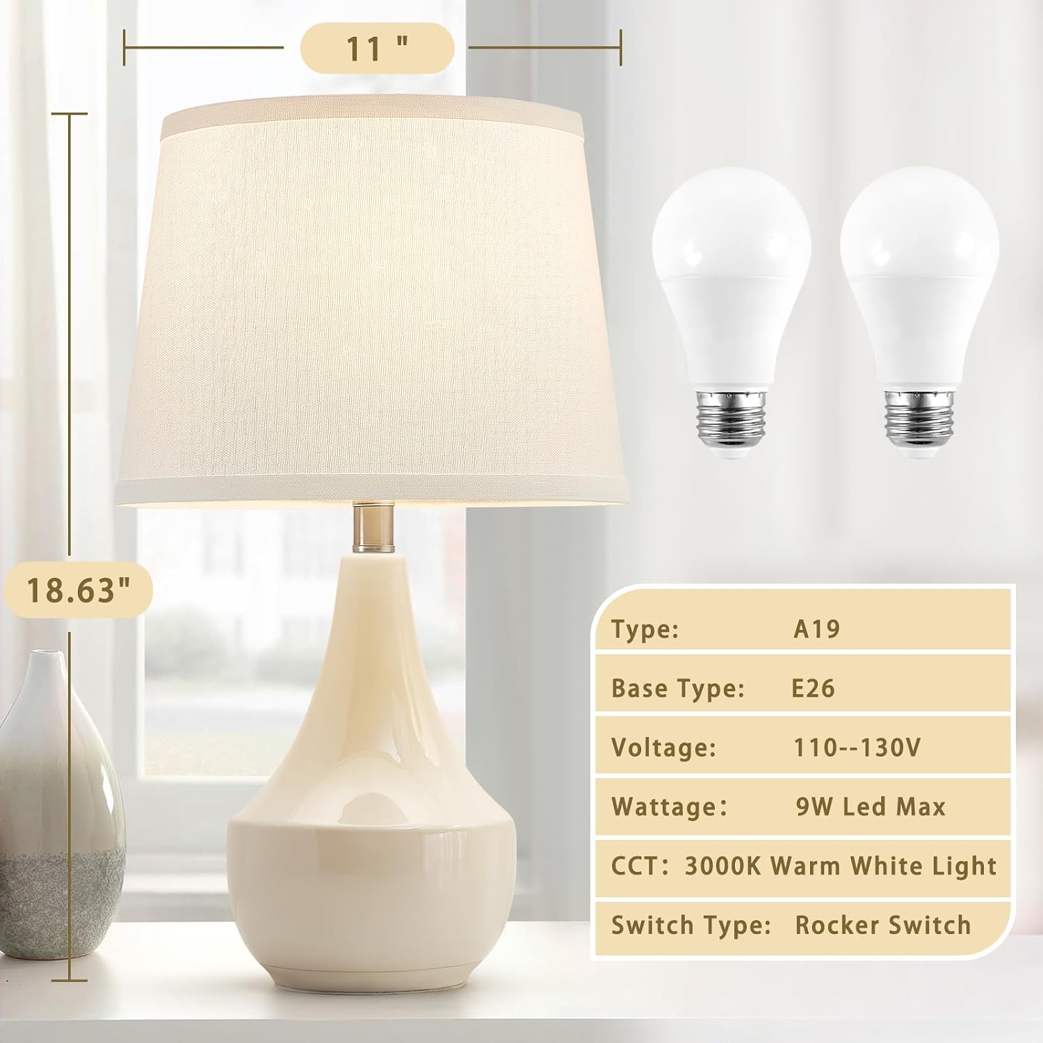 GyroVu 18" Table Lamp Set of 2, Ceramic Table Lamp Classic Beside Lamps Nightstand Lamp Modern Lamp for Living Room, Bedroom & Office…
