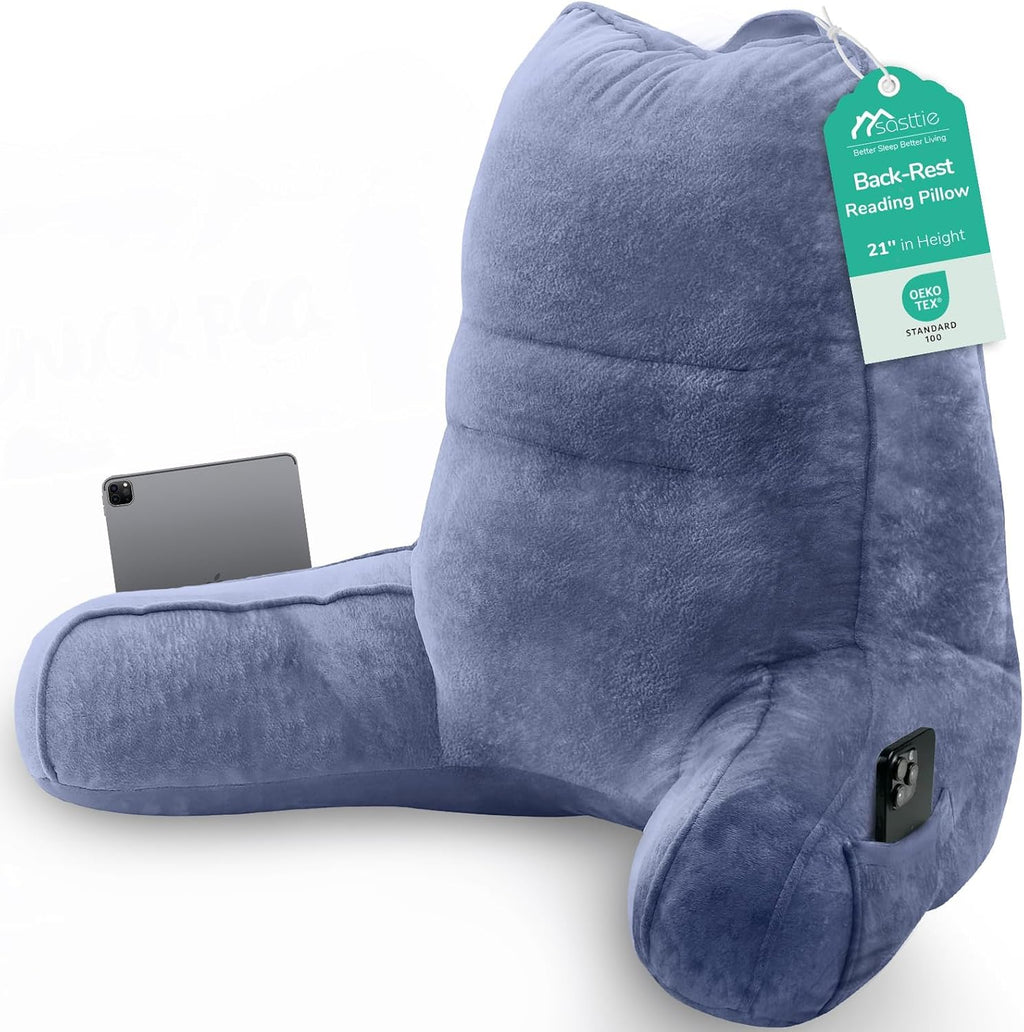 Sasttie Reading Pillow, Pillows for Reading or Relaxing – Ergonomic Support for Head, Neck, Back, and Lumbar, 21-Inch, Greyish Purple Grey