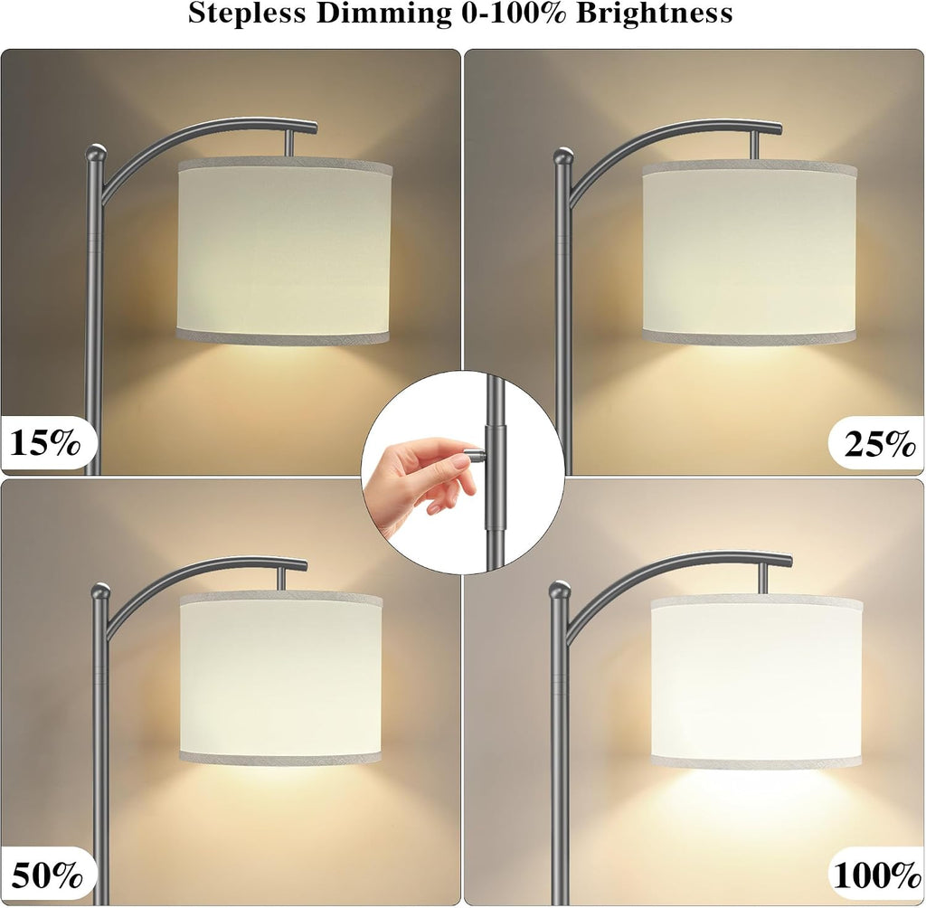 Dimmable Floor Lamp, Arc Floor Lamps for Living Room, Stepless Dimming Modern Standing Lamp with Linen Shade, Tall Lamp for Bedroom…