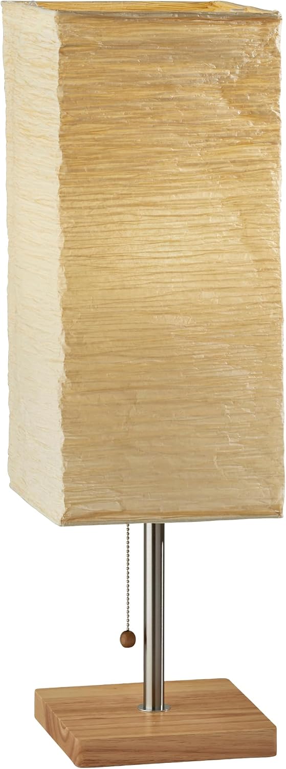 Adesso 26” Table Lamp with Natural Wood Base, Brushed Steel Finish & Crinkle Paper Shade – Perfect Lighting for Bedroom, Living Room and…