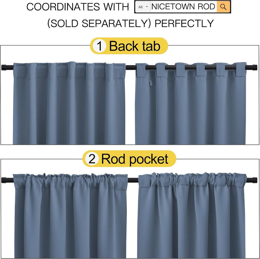 NICETOWN Blackout Curtains Window Panel Drapes - (Stone Blue Color) W42 x L63, 2 Panels, Home Decoration Light Blocking Thermal Insulated…