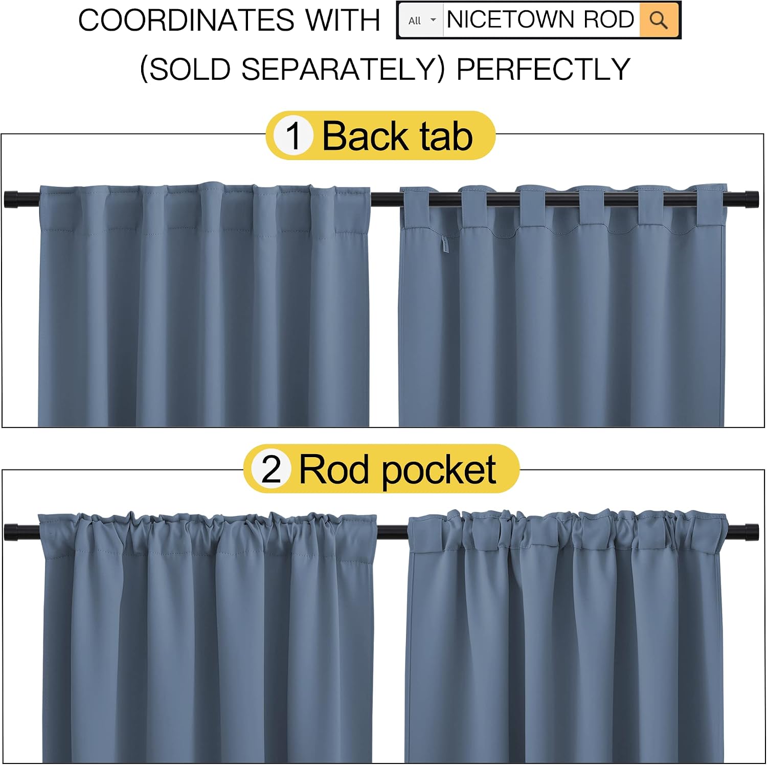 NICETOWN Blackout Curtains Window Panel Drapes - (Stone Blue Color) W42 x L63, 2 Panels, Home Decoration Light Blocking Thermal Insulated…