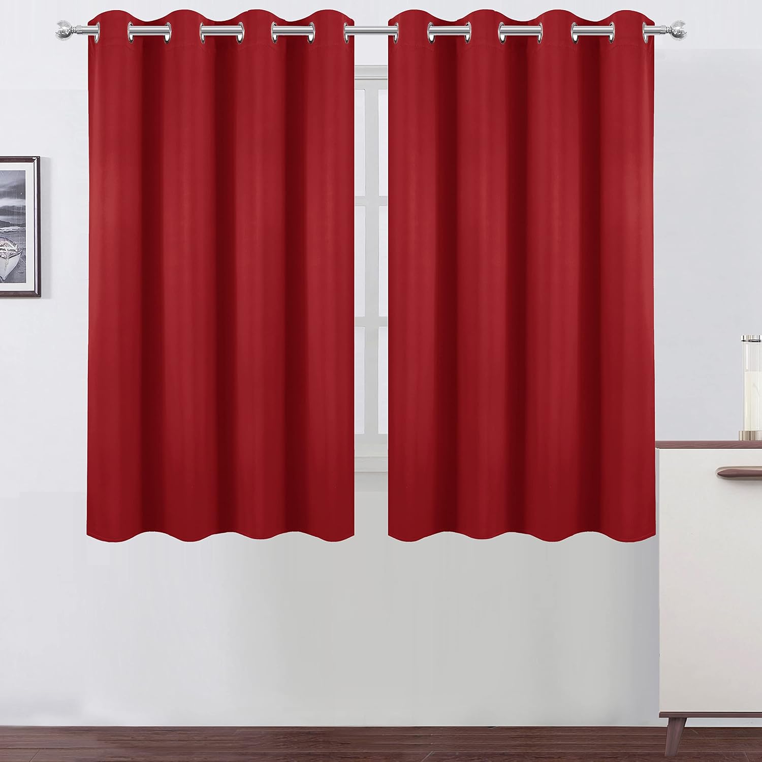 Lemomo Bright Red Blackout Curtains 52 x 54 Inch Length/Set of 2 Curtain Panels/Thermal Insulated Room Darkening Blackout Curtains for Bedr…