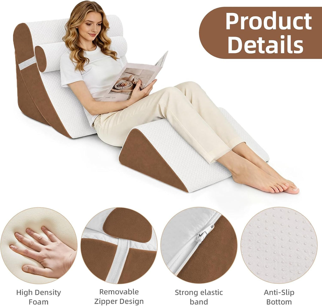 LevNubis 4PCS Orthopedic Bed Wedge Pillow Set for Post Surgery&, Adjustable Wedge Pillow for Back, Acid Reflux, Sitting up in Bed, Recov…