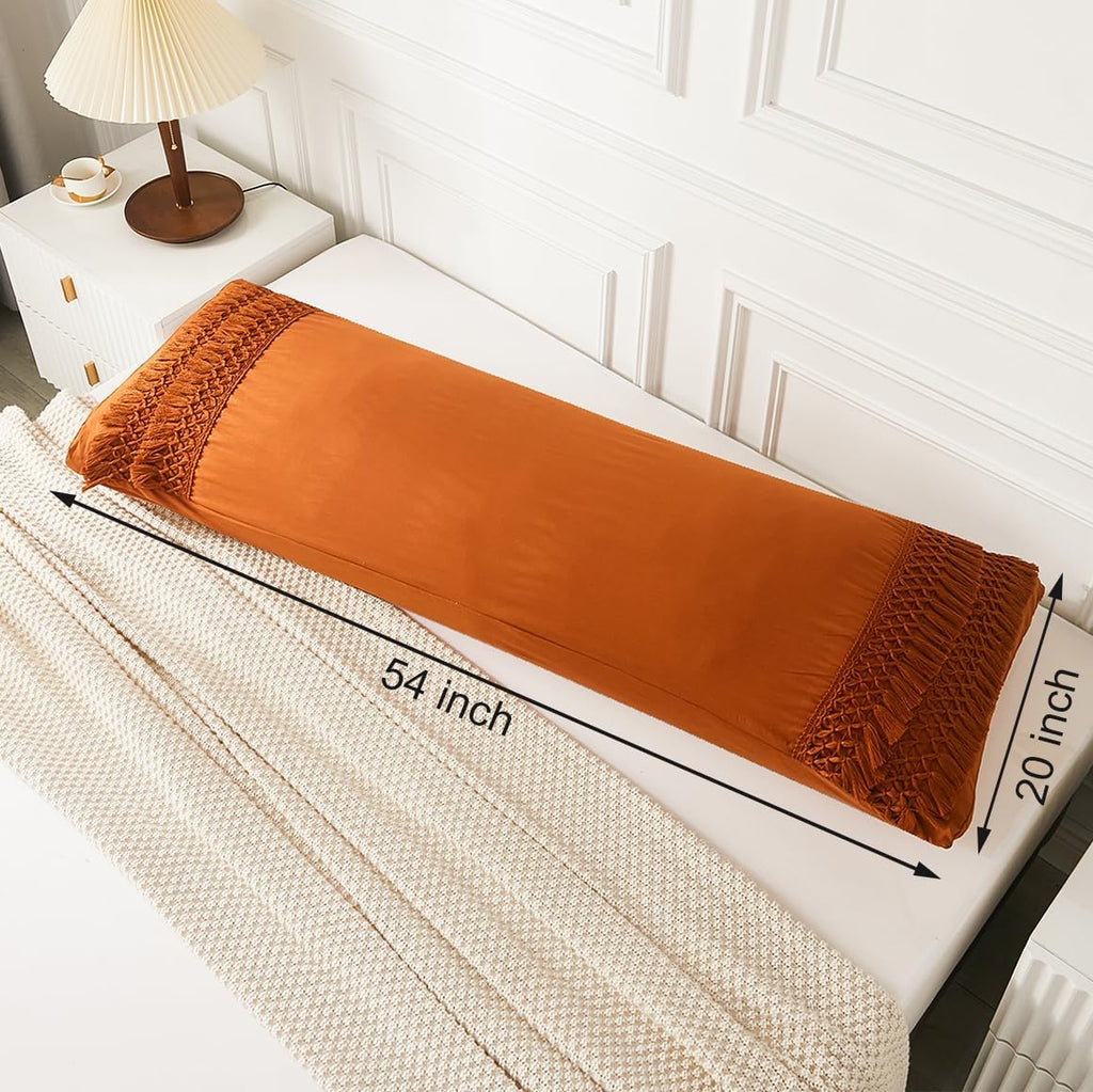 Moveover Move Over Burnt Orange Body Pillow Cover Macrame Grid Tassel Body Pillow Case Cover Boho Chic Decorative Pillow Case Covers 20x54…