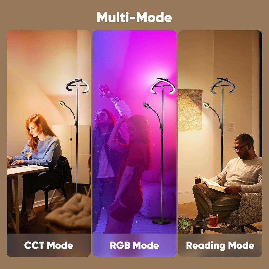 SIBRILLE Upgraded 36W RGBCW Floor Lamp with Ring Reading Lamp, Rotatable Remote Control LED Standing Lamp Dimmable Floor Light Modern…