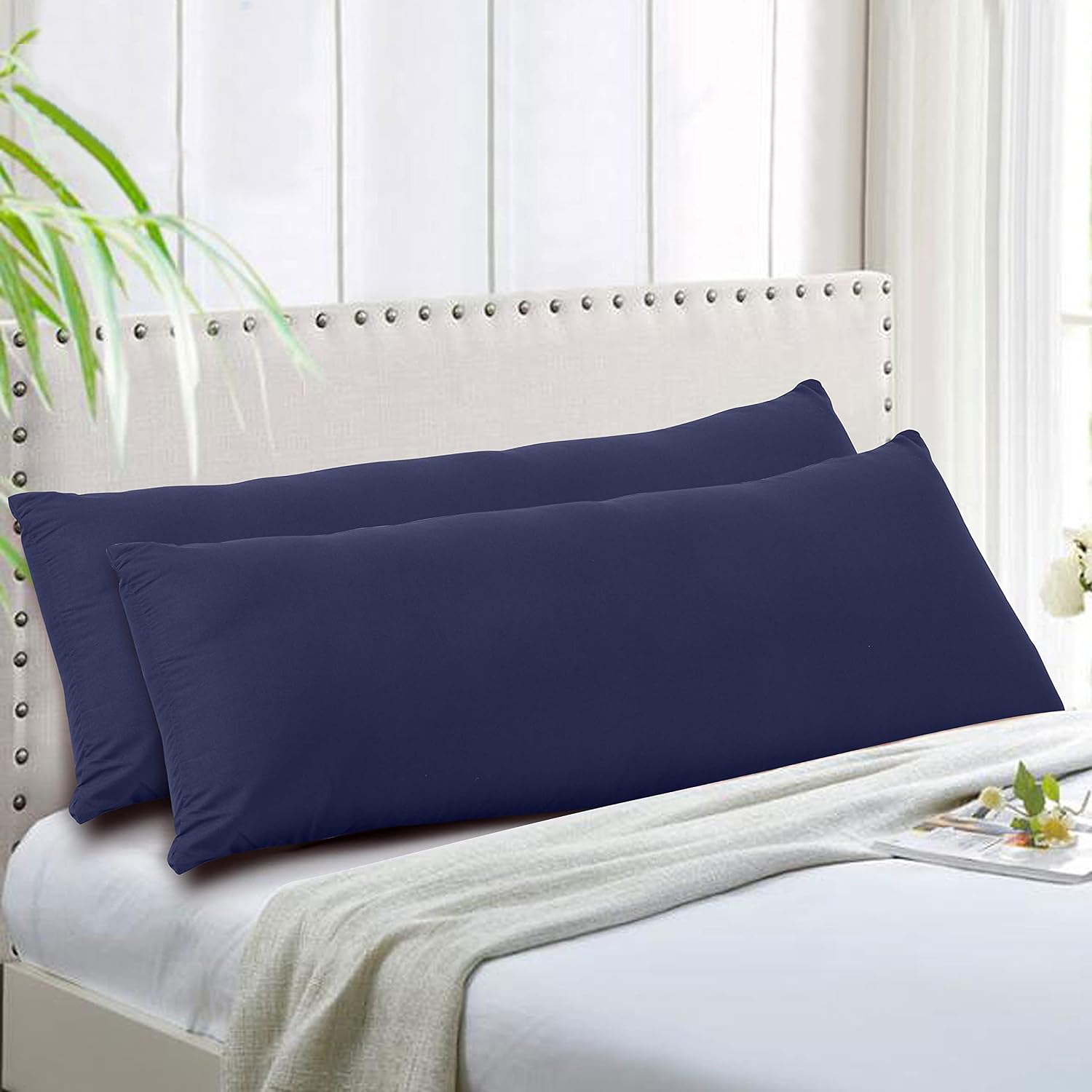 Evolive Soft Brushed Microfiber Body Pillow Cover 21"x54" Pack of 2 with Zipper Closure, Navy