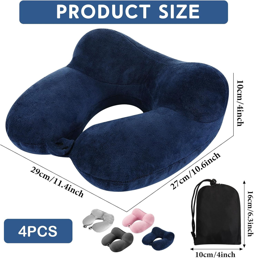 Sintuff 4 Sets Inflatable Travel Pillows for Airplanes with Compact Bag and Blindfold Velvet Inflatable Neck Pillow for Traveling Head…