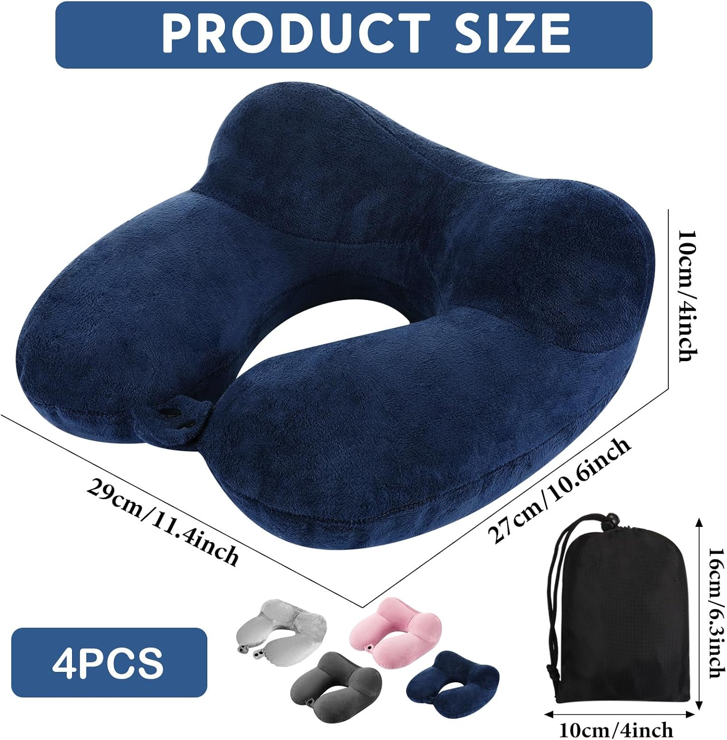 Sintuff 4 Sets Inflatable Travel Pillows for Airplanes with Compact Bag and Blindfold Velvet Inflatable Neck Pillow for Traveling Head…