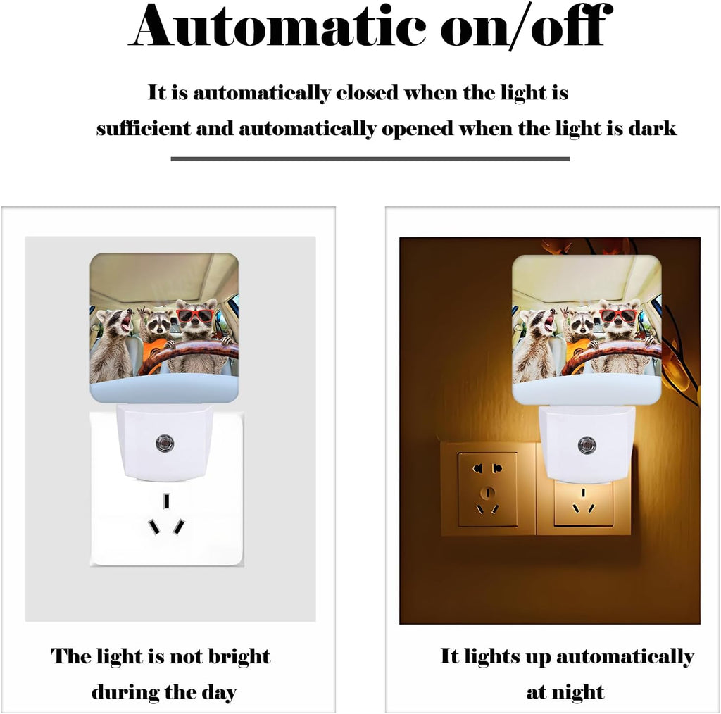 Three Cute Raccoons Night Light, Plug-in Nightlights Auto Sensor Night Lamp Dusk-to-Dawn Lamp Home Decor for Nursery Children Girls Boys