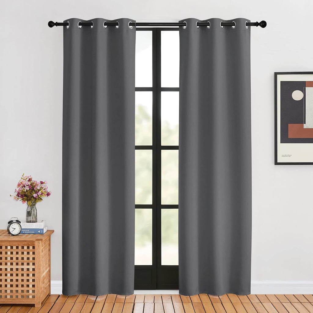 NICETOWN Blackout Window Curtains 80 inch Long, 2 Panels, 34 inch, Grey, Grommet Top Room Darkening Thermal Insulated Solid Vertical…