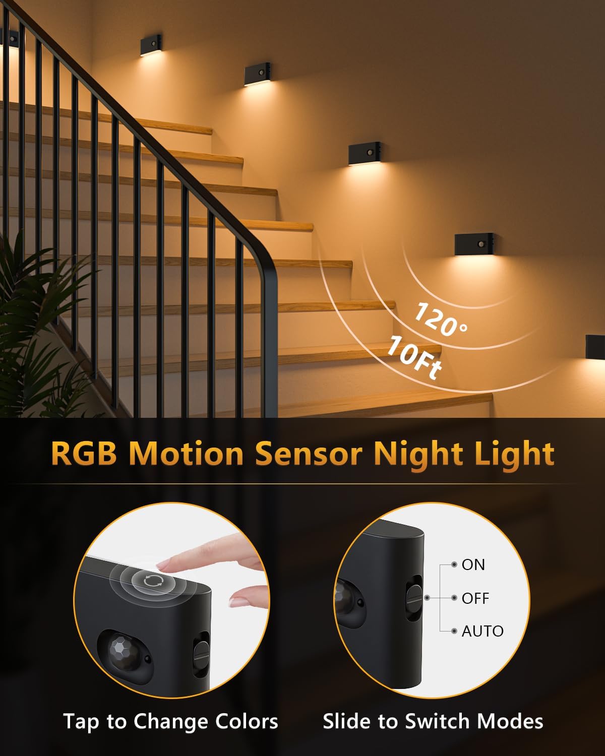 Willed Motion Sensor Light Indoor, RGB & Warm White Motion Sensor Night Light, Rechargeable Stair Lights Indoor, Color Changing Night Light…