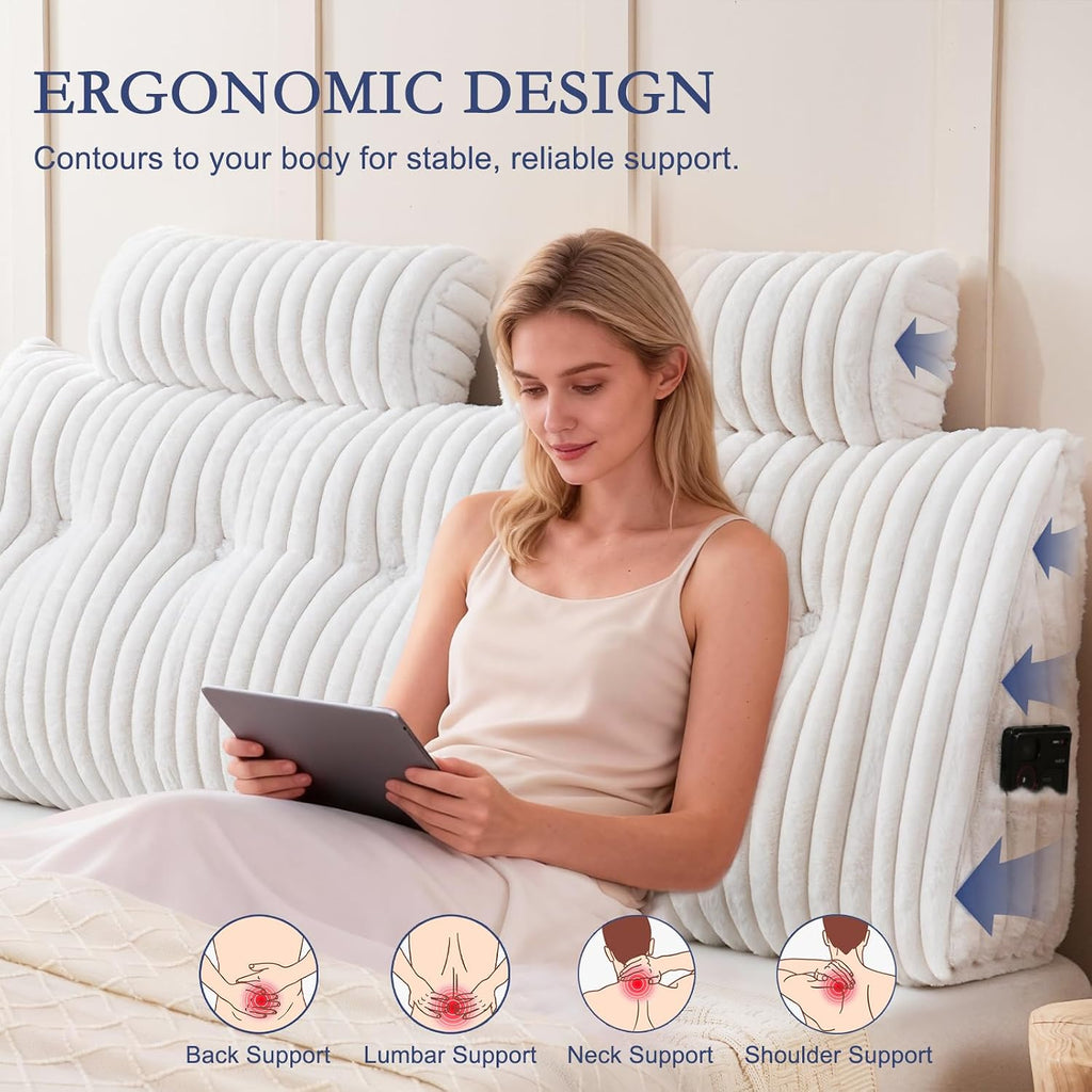 Yourmoon YOUR MOON Large Wedge Headboard Pillow Full for Back with 2 Roll Pillows, Triangular Wedge Reading Pillows Headboard for Bed Sitti…