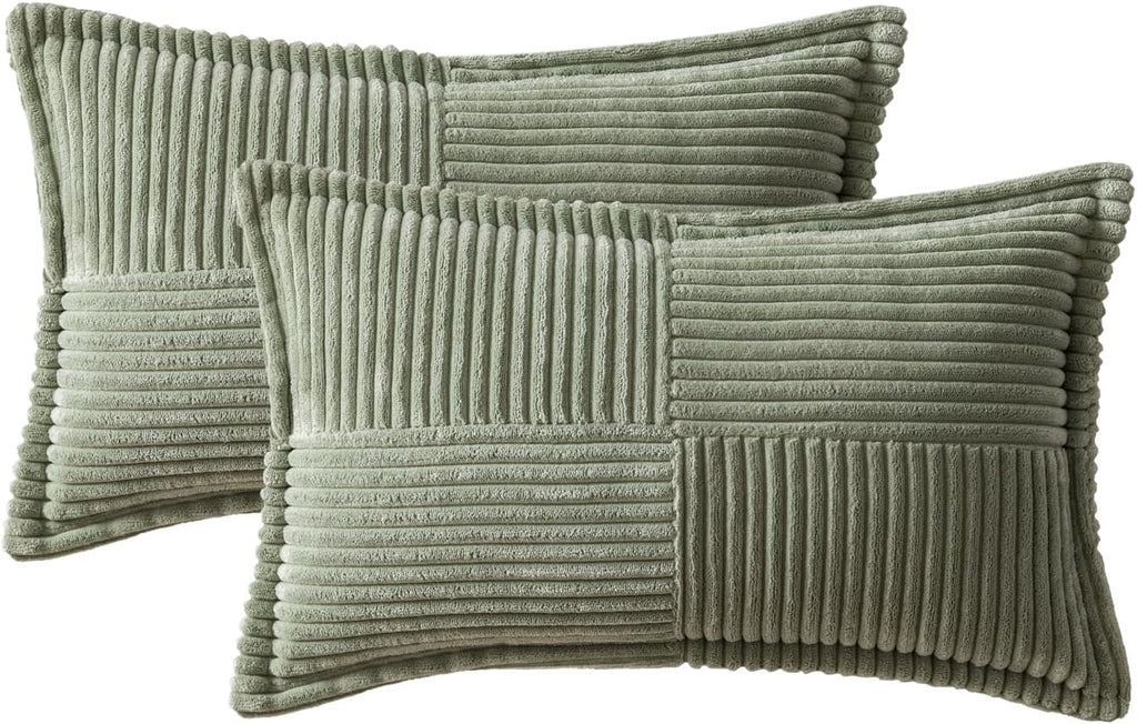 MIULEE Decorative Lumbar Throw Pillow Covers for Couch Bed Livingroom 12x20 Inch Set of 2 Light Olive Green Boho Accent Throw Pllows…