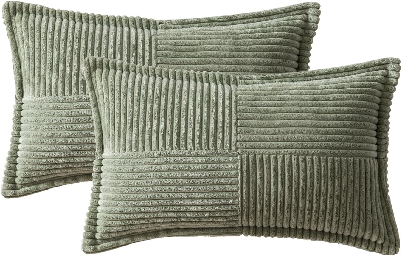 MIULEE Decorative Lumbar Throw Pillow Covers for Couch Bed Livingroom 12x20 Inch Set of 2 Light Olive Green Boho Accent Throw Pllows…