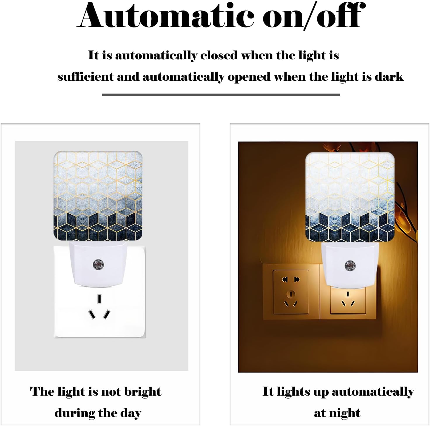 Black Grey Cubes Night Light, Plug-in Nightlights Auto Sensor Night Lamp Dusk-to-Dawn Lamp Home Decor for Nursery Children Girls Boys