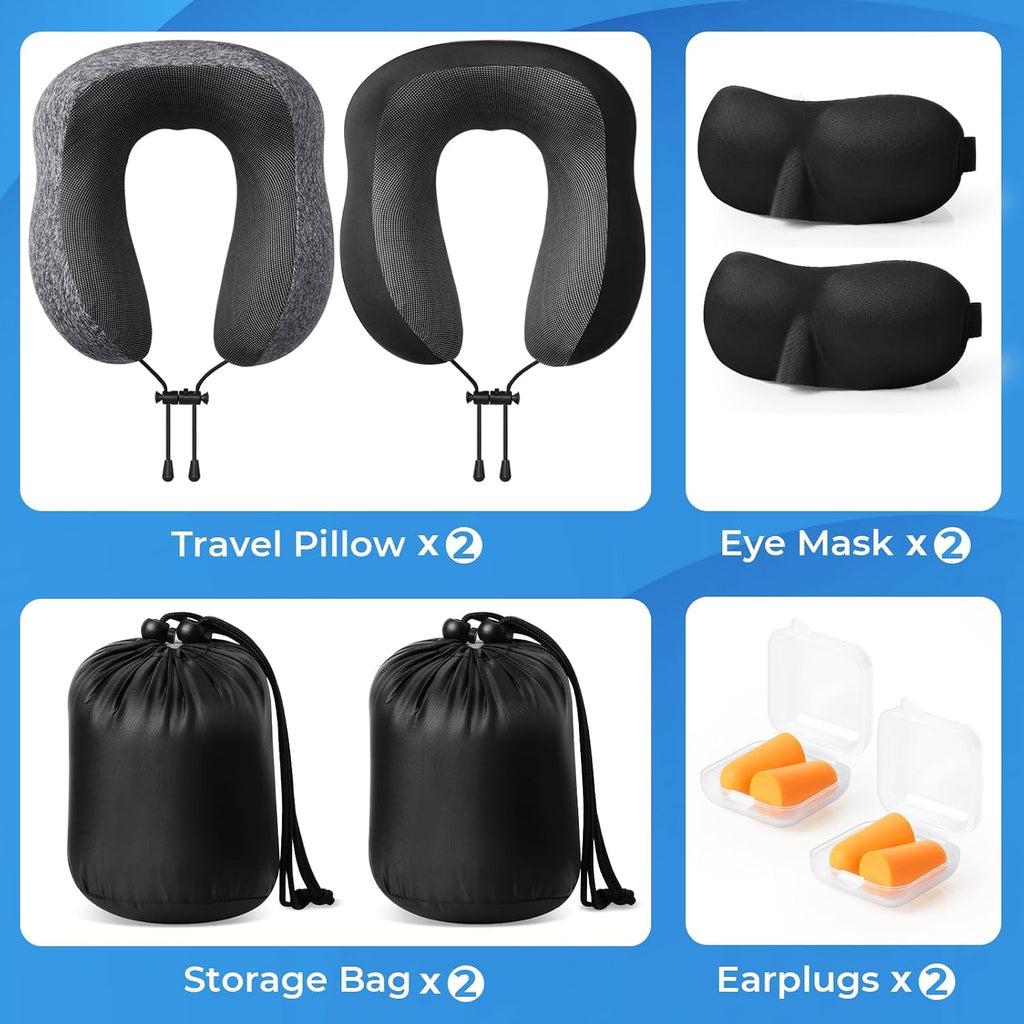 ExploreBliss Travel Pillow, 2 Pack Travel Pillows for Sleeping Airplane, Removable Cover Neck Pillow with Adjustable Clasp, Memory Foam Nec…