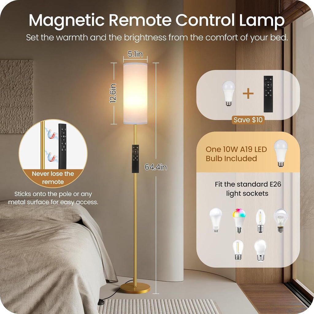 Set of 2 Dimmable Floor Lamps for Living Room with 2 Remotes and Foot Switch, 64.4”Modern Standing Lamp, Corner Lamp for Bedroom, Bulb…