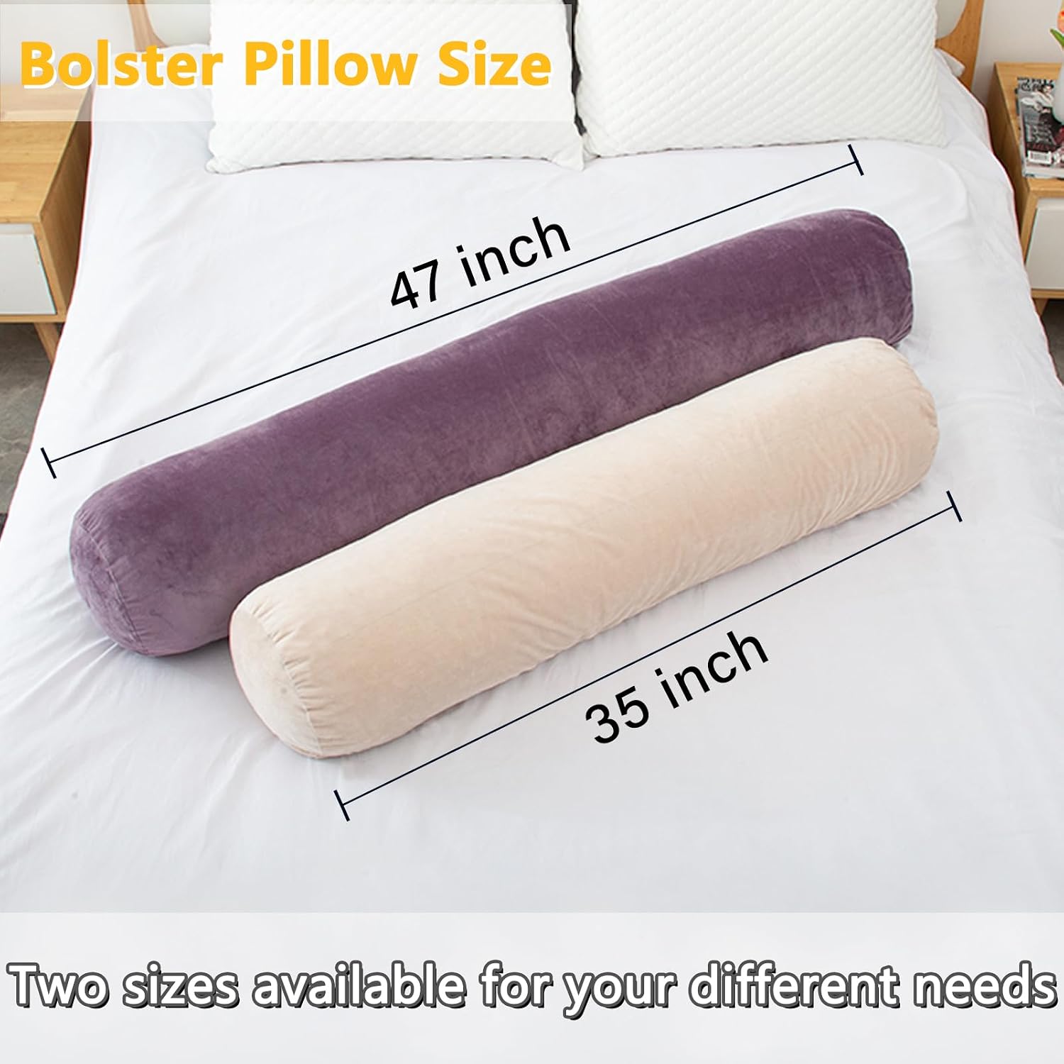 1 MIDDLE ONE Bolster Pillow for Bed, Long Round Body Pillow for Adults with Removable Velvet Cover, Decorative Tube Roll Cylinder Pillow…