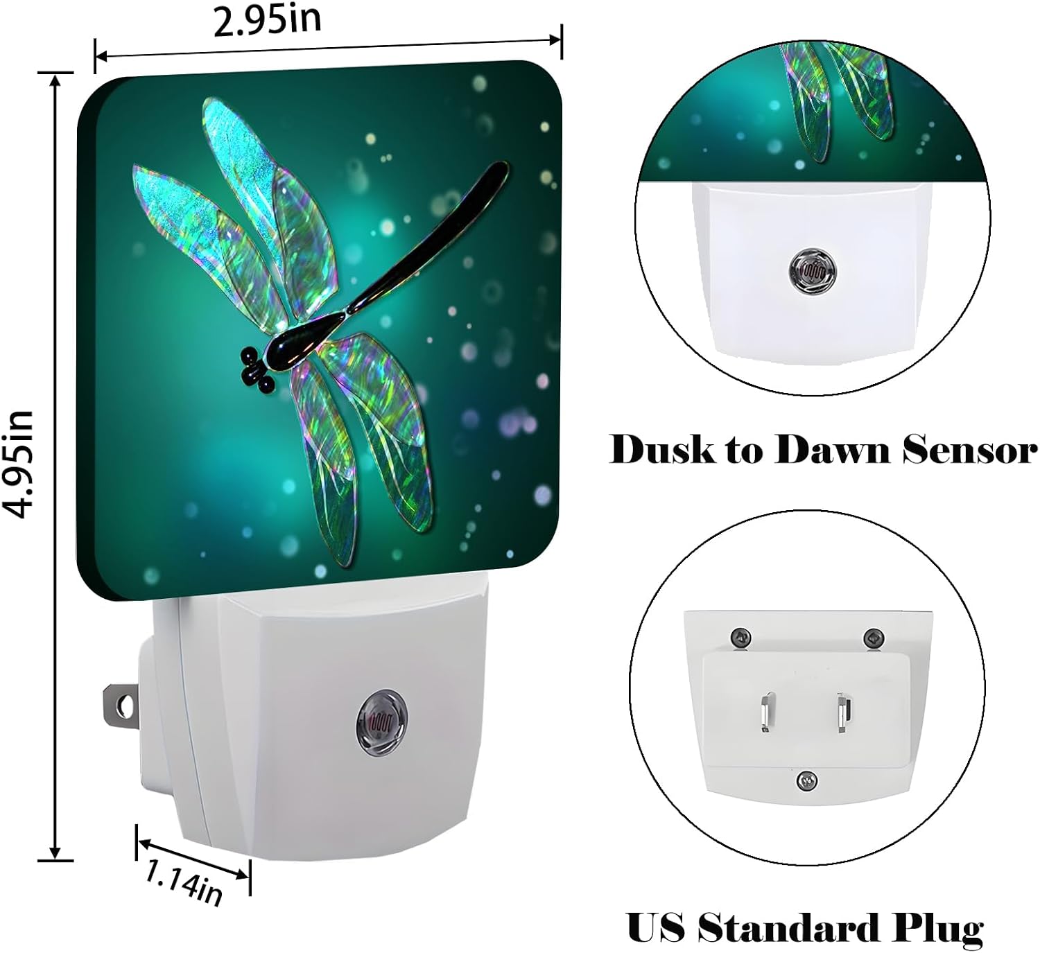 Green Dragonfly Night Light, Plug Into Wall Decor for Stairway, Hallway, Kitchen, Dusk to Dawn Sensor Nightlights for Boys/Girls/Women/Men…