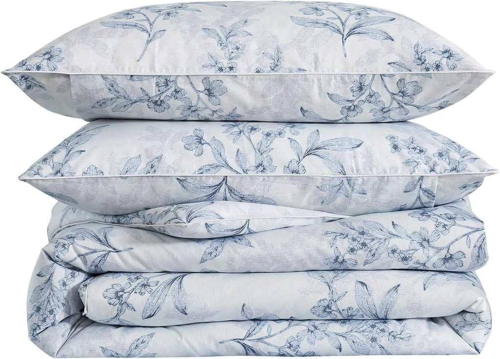 Puralens Grey Floral Duvet Cover King Size 3Pcs, 100% Cotton Flower Patterned Boho Comforter Cover Set with Zipper, Soft Crisp White Percal…