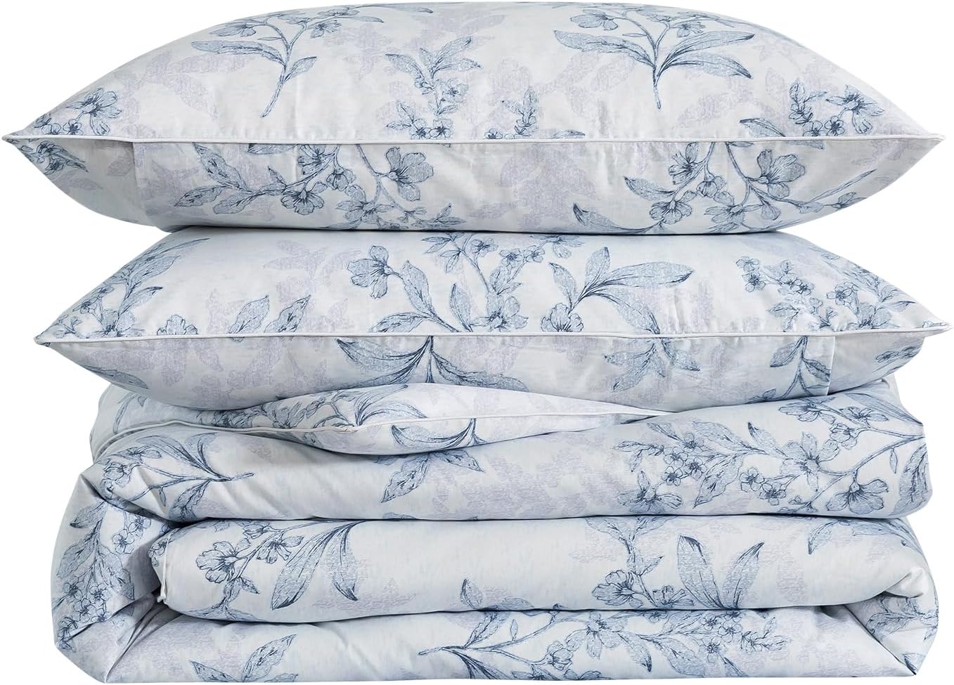 Puralens Grey Floral Duvet Cover King Size 3Pcs, 100% Cotton Flower Patterned Boho Comforter Cover Set with Zipper, Soft Crisp White Percal…