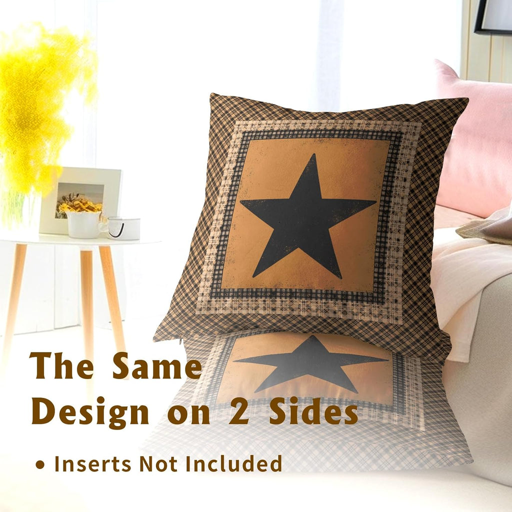 Western Throw Pillow Covers 22x22 Inch Set of 2 Brown Texas Star Decorative Pillowcase Vintage Farmhouse Retro Style Cotton Cushion Cover…