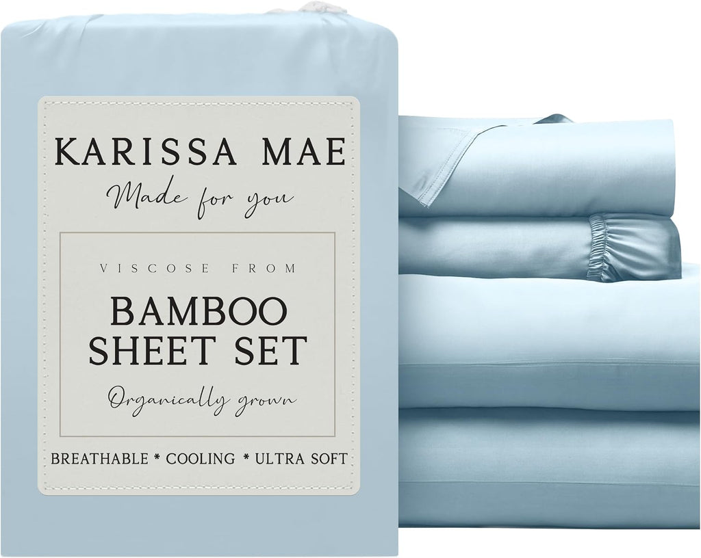 KARISSA MAE Pure Viscose from Bamboo Queen Size Sheet Set | 100% FSC Certified | Luxuriously Soft | Cooling | 18" Deep Pocket w/Corner…