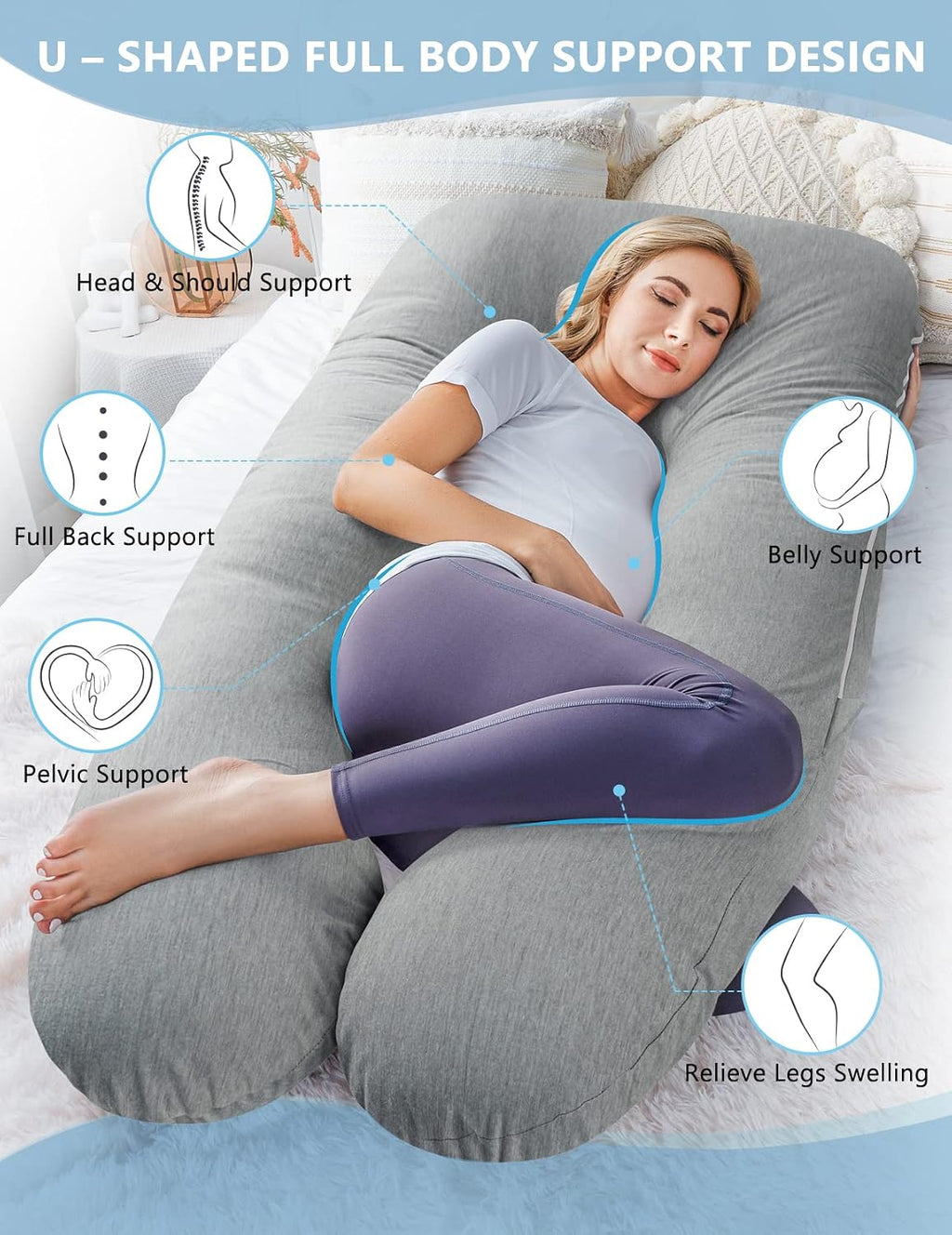 Meiz Pregnancy Pillows, Cooling Silky Pregnancy Pillows for Sleeping, 60" Full Body Maternity Pillow for Tall Pregnant Woman with Cooling S…