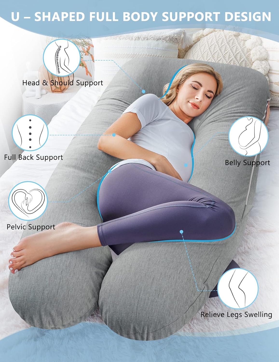 Meiz Pregnancy Pillows, Cooling Silky Pregnancy Pillows for Sleeping, 60" Full Body Maternity Pillow for Tall Pregnant Woman with Cooling S…