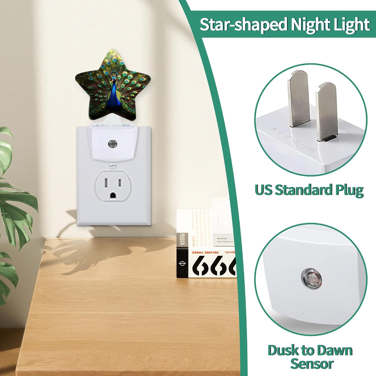 Peacock Plug in Star Night Light, Night Light with Sensor for Kids Nursery Bedroom, Decorative Soft Glow Lamp for Hallway Bathroom…