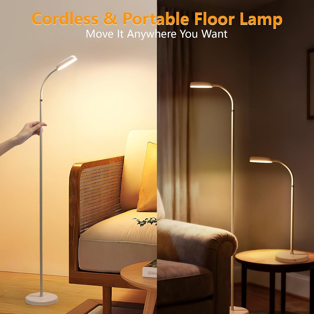Cordless Portable Floor Lamp, Adjustable Gooseneck with Touch Switch, 3 Color Modes, Lightweight & Rechargeable for Living Room, Bedroom…