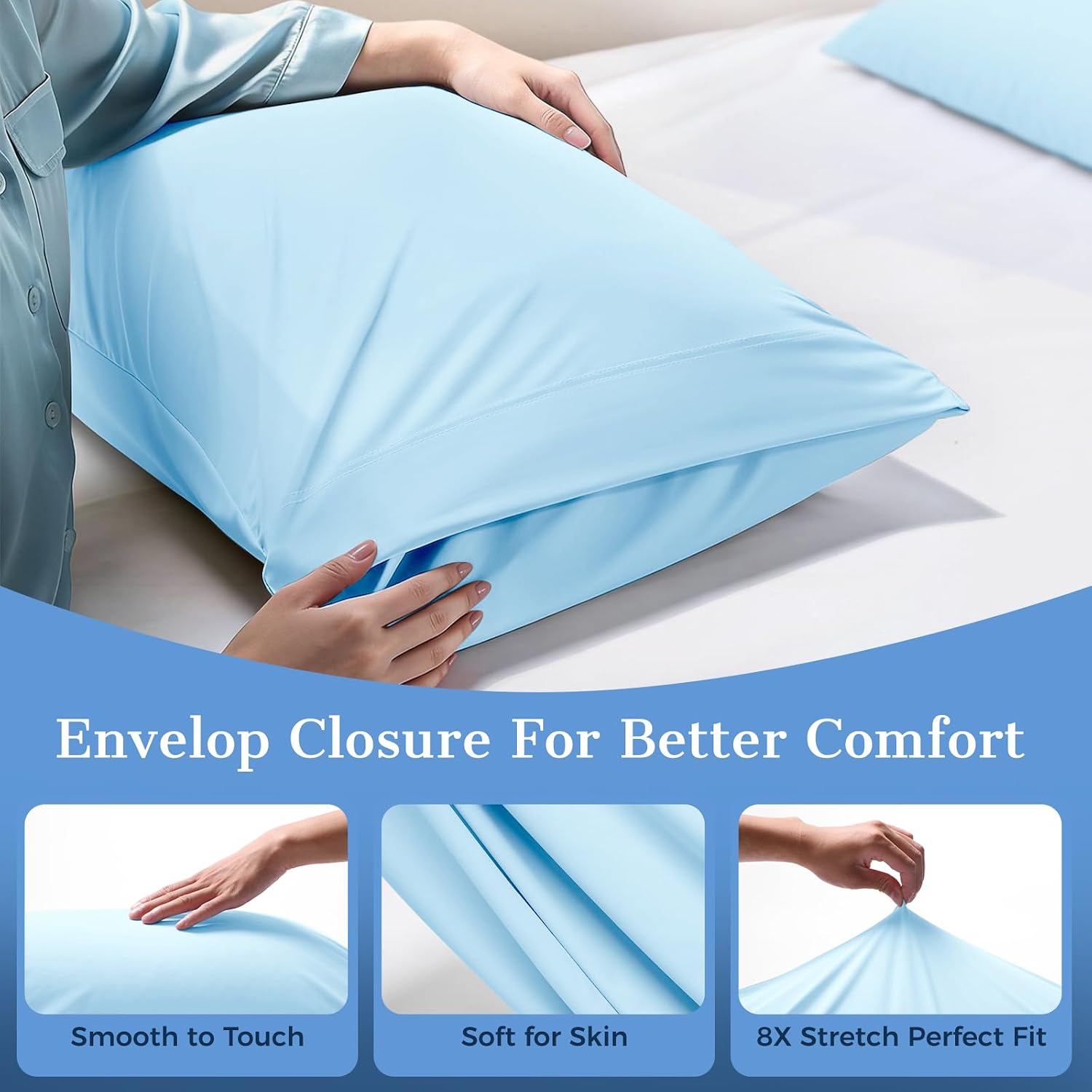 Cooling Pillow Cases 2 Pack Queen Size Cooling Pillowcases for Hot Sleeper Q-Max>0.5, Hydrates Skin & Hair, Reduces Wrinkles & Frizz…
