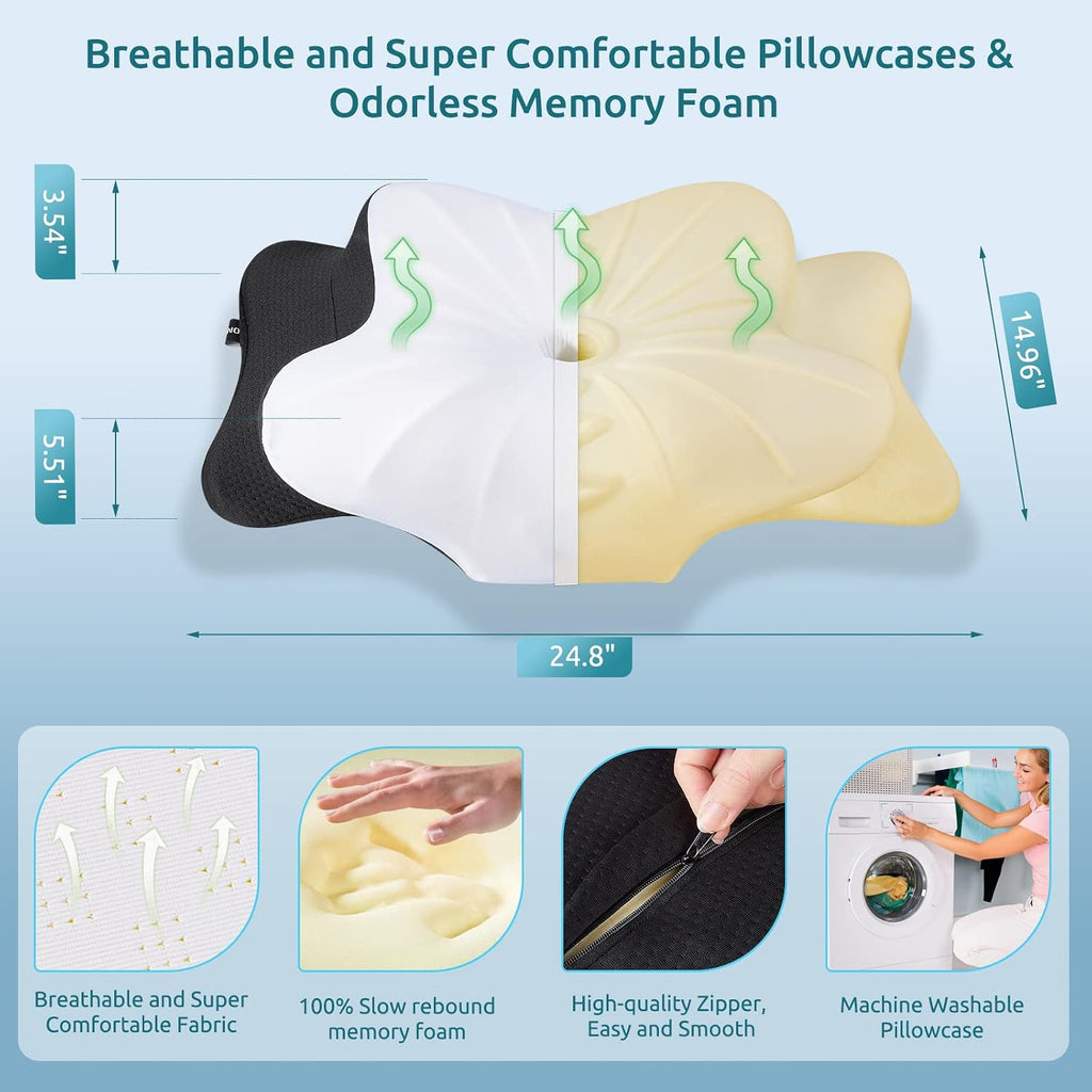 Donama Cervical Pillow for Neck, Contour Memory Foam Pillow, Ergonomic Orthopedic Neck Support Pillows for Side, Back and Stomach Sleepers wi…